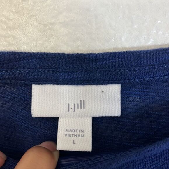 J Jill Ruffle Sleeve Top Linen Cotton Blend Blue Sz Large - Picture 4 of 10